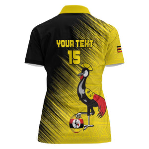 Uganda Football Custom Women Polo Shirt African Pattern Mix Grunge Style - Yellow Color