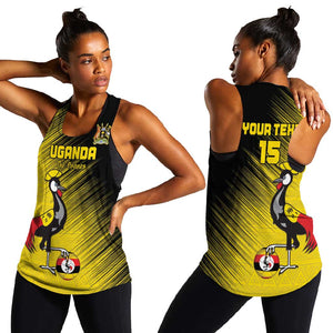 Uganda Football Custom Women Racerback Tank African Pattern Mix Grunge Style - Yellow Color