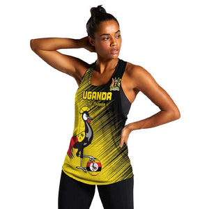 Uganda Football Custom Women Racerback Tank African Pattern Mix Grunge Style - Yellow Color