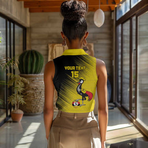 Uganda Football Custom Women Sleeveless Polo Shirt African Pattern Mix Grunge Style - Yellow Color