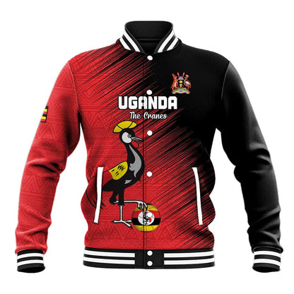 Uganda Football Custom Baseball Jacket African Pattern Mix Grunge Style - Red Color