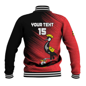 Uganda Football Custom Baseball Jacket African Pattern Mix Grunge Style - Red Color