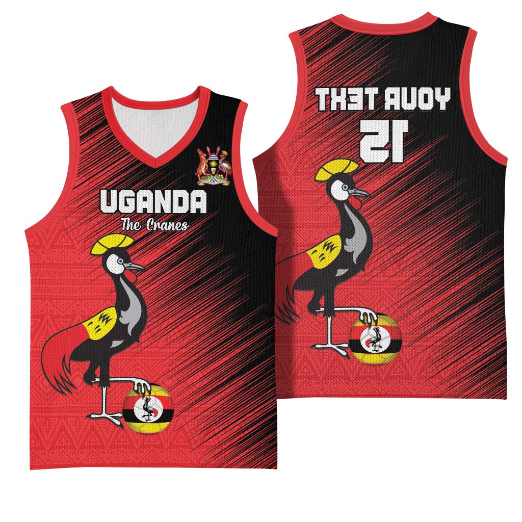 Uganda Football Custom Basketball Jersey African Pattern Mix Grunge Style - Red Color - African Pride