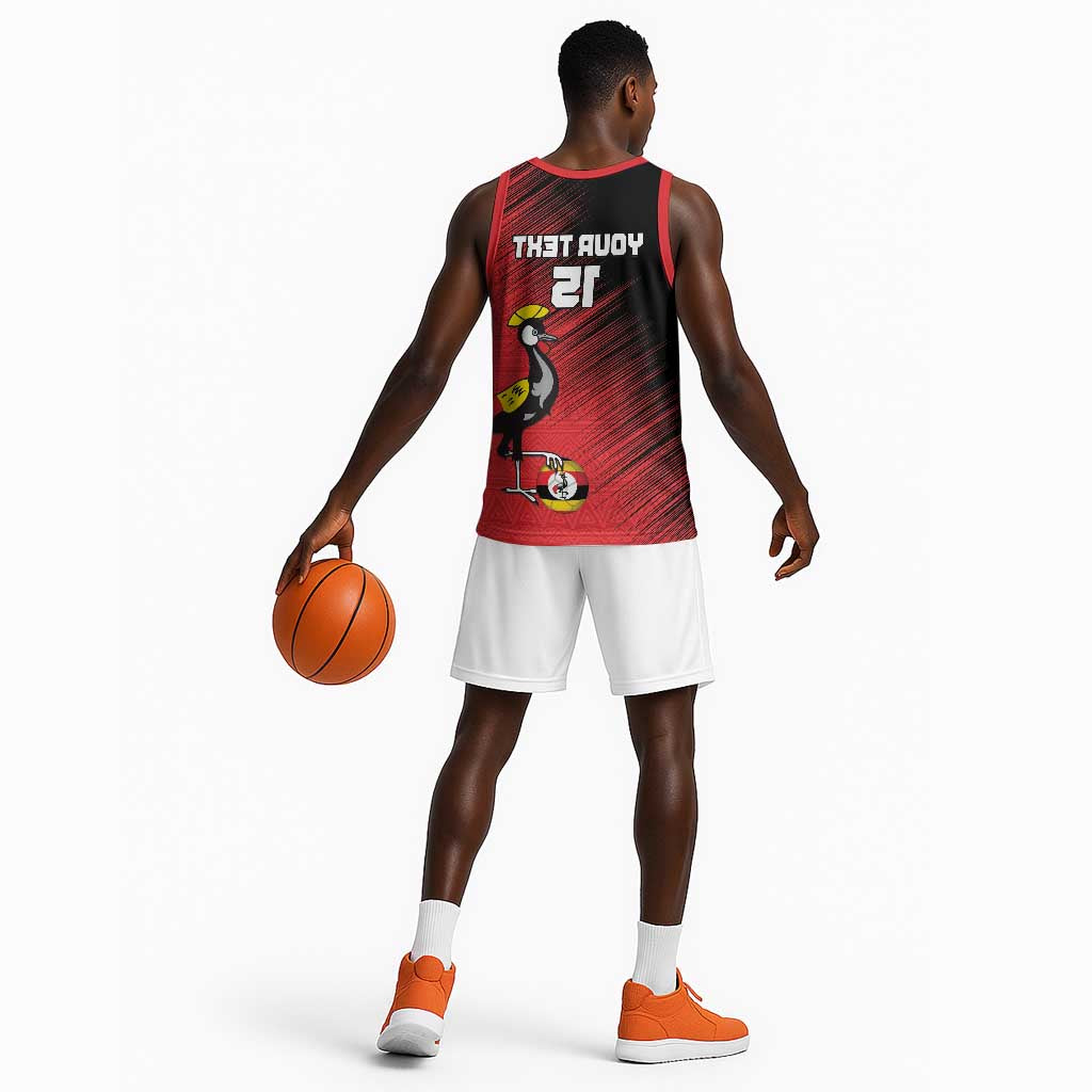 Uganda Football Custom Basketball Jersey African Pattern Mix Grunge Style - Red Color - African Pride
