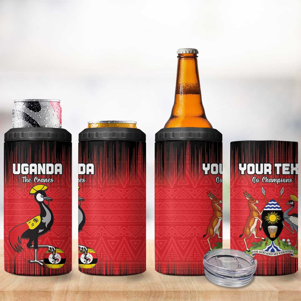 Uganda Football Custom 4 in 1 Can Cooler Tumbler African Pattern Mix Grunge Style - Red Color