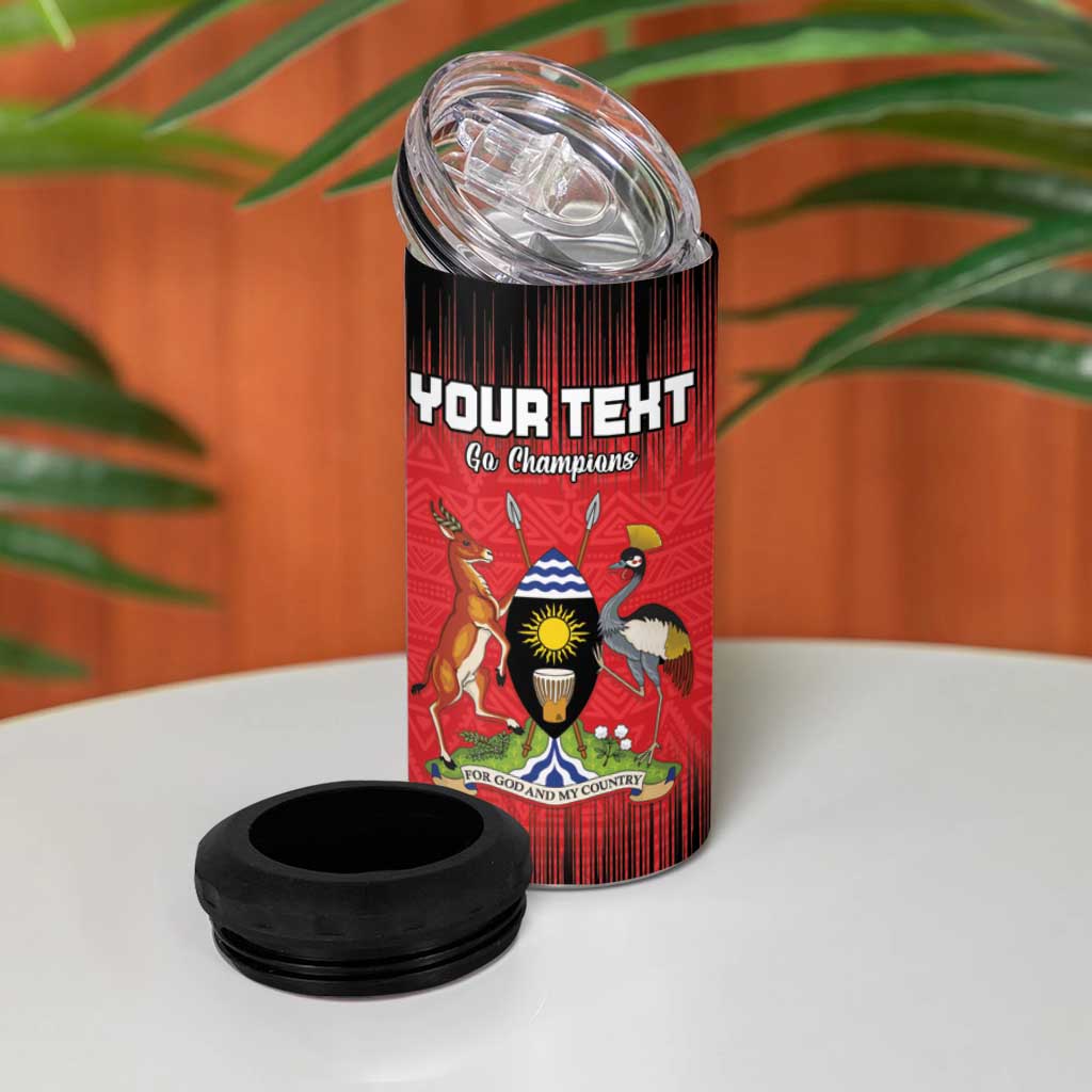 Uganda Football Custom 4 in 1 Can Cooler Tumbler African Pattern Mix Grunge Style - Red Color