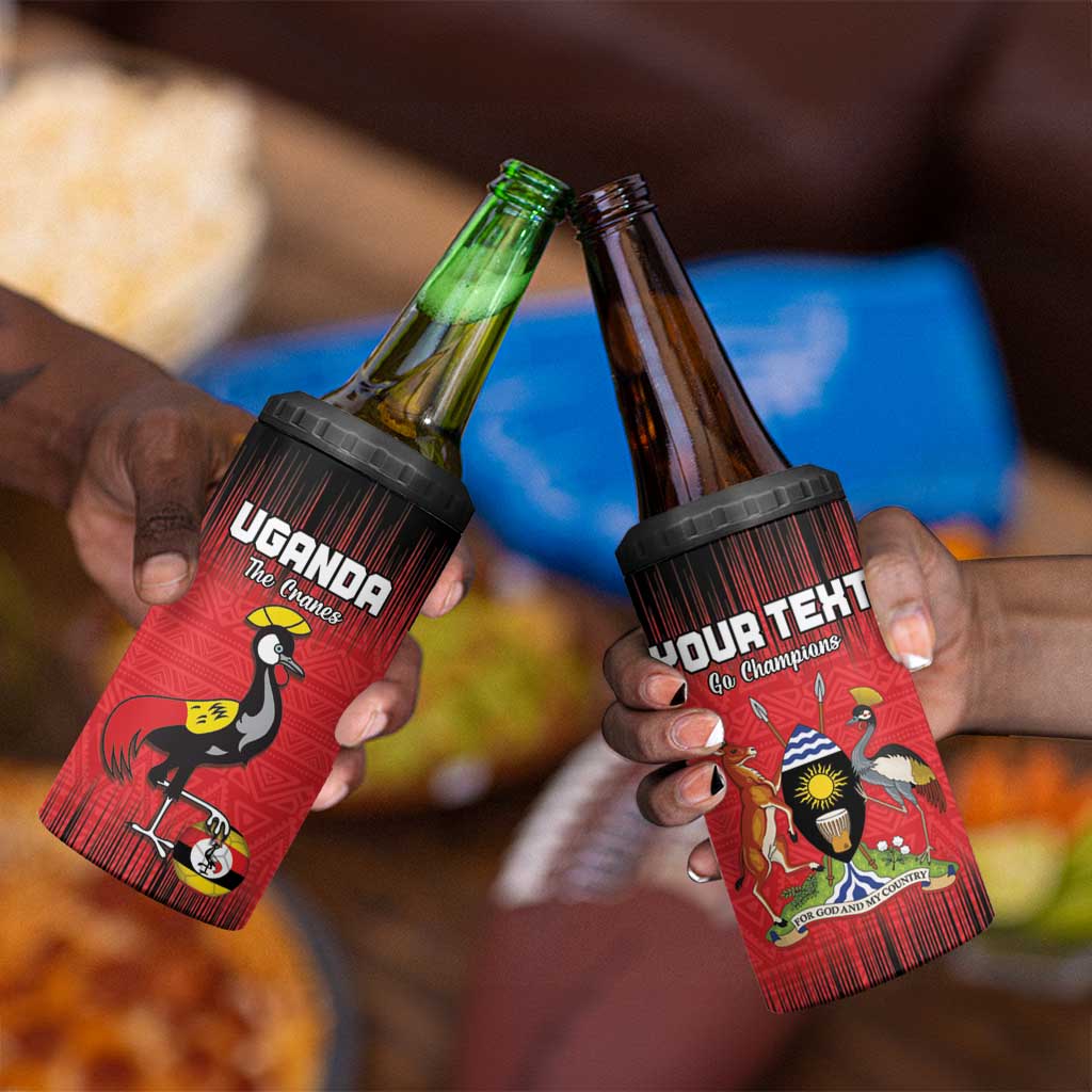 Uganda Football Custom 4 in 1 Can Cooler Tumbler African Pattern Mix Grunge Style - Red Color