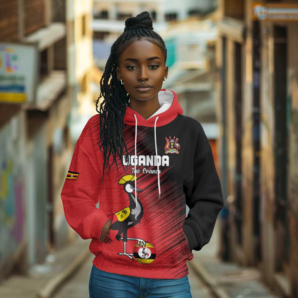 Uganda Football Custom Hoodie African Pattern Mix Grunge Style - Red Color