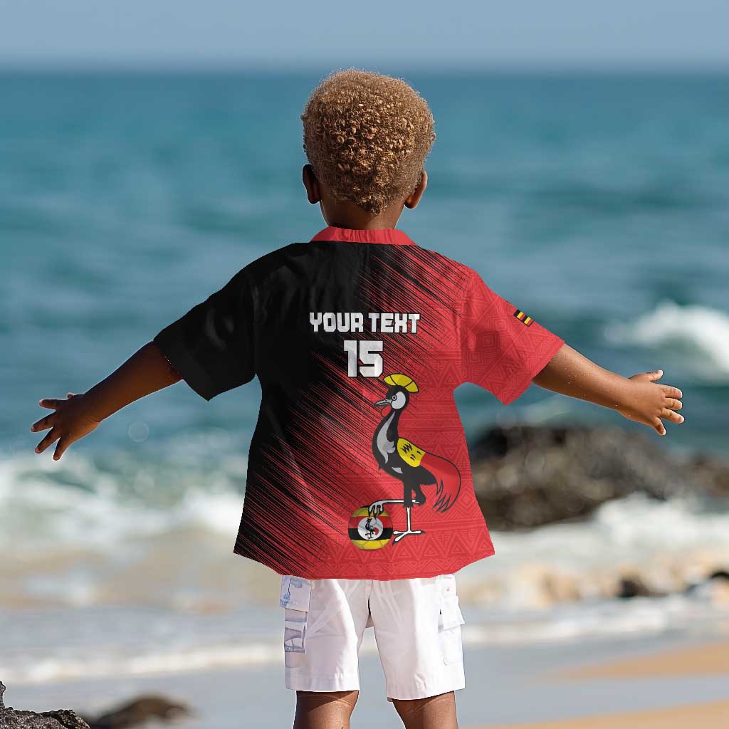 Uganda Football Custom Kid Hawaiian Shirt African Pattern Mix Grunge Style - Red Color