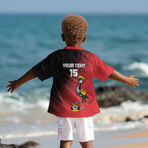 Uganda Football Custom Kid Hawaiian Shirt African Pattern Mix Grunge Style - Red Color