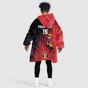 Uganda Football Custom Kid Wearable Blanket Hoodie African Pattern Mix Grunge Style - Red Color