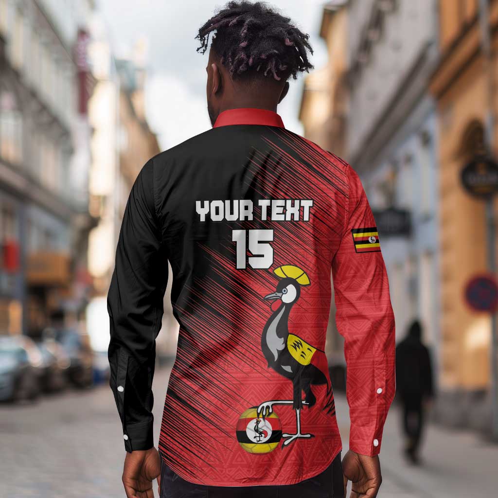 Uganda Football Custom Long Sleeve Button Shirt African Pattern Mix Grunge Style - Red Color