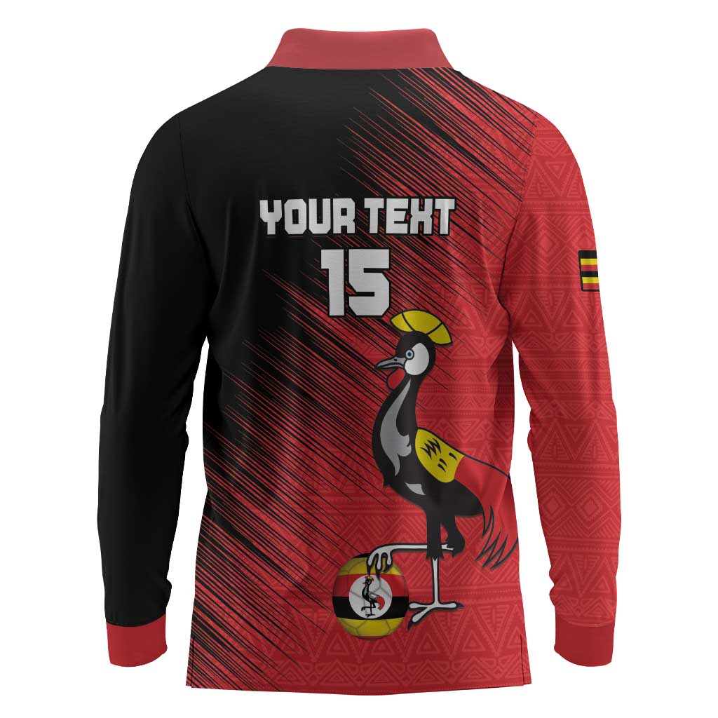 Uganda Football Custom Long Sleeve Polo Shirt African Pattern Mix Grunge Style - Red Color