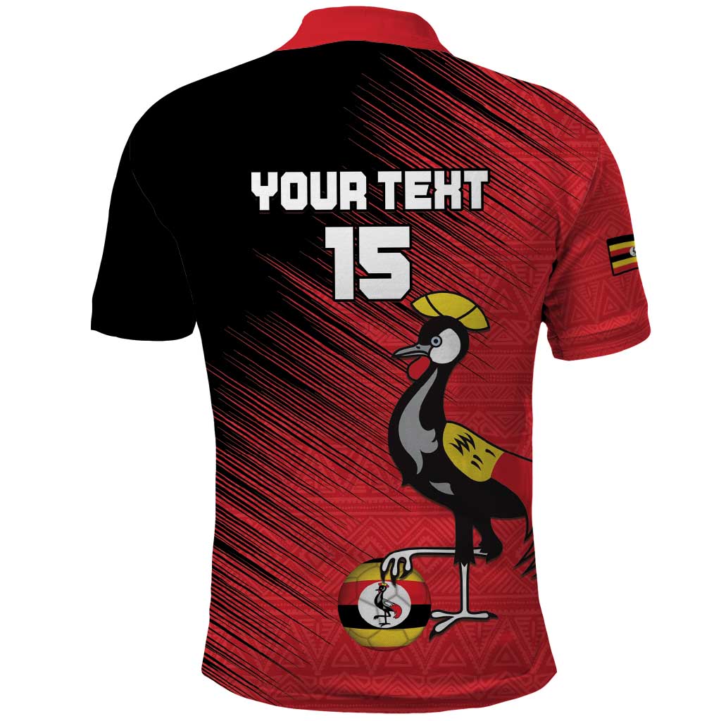 Uganda Football Custom Polo Shirt African Pattern Mix Grunge Style - Red Color
