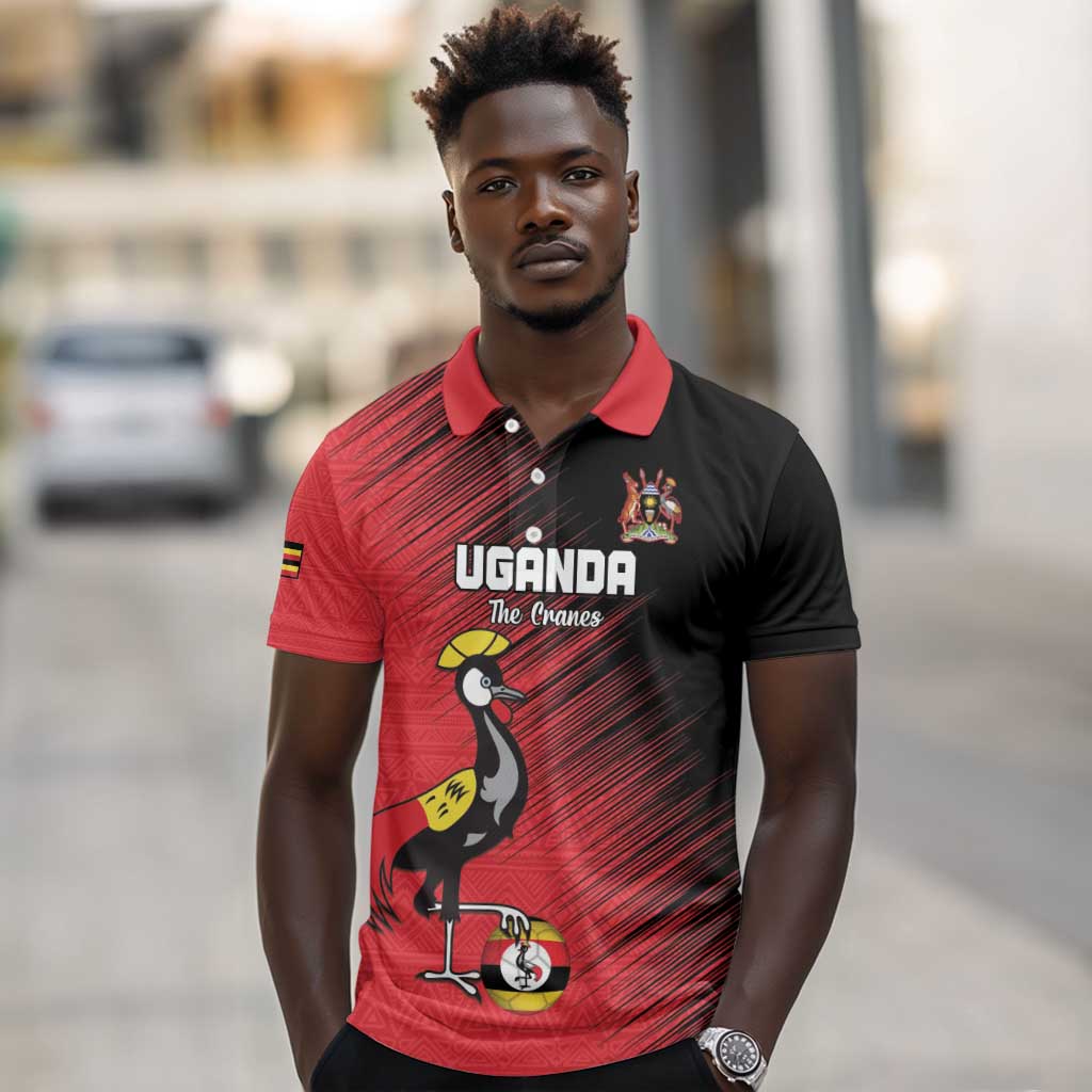 Uganda Football Custom Polo Shirt African Pattern Mix Grunge Style - Red Color