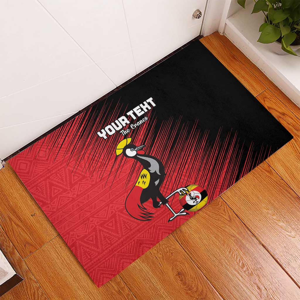 Uganda Football Custom Rubber Doormat African Pattern Mix Grunge Style - Red Color