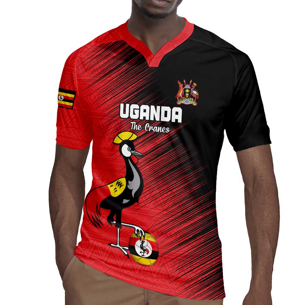 Uganda Football Custom Rugby Jersey African Pattern Mix Grunge Style - Red Color