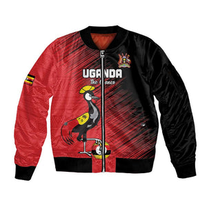 Uganda Football Custom Sleeve Zip Bomber Jacket African Pattern Mix Grunge Style - Red Color