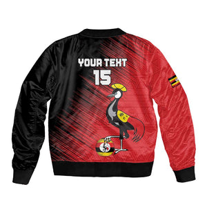Uganda Football Custom Sleeve Zip Bomber Jacket African Pattern Mix Grunge Style - Red Color