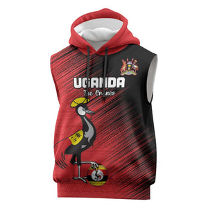 Uganda Football Custom Sleeveless Hoodie African Pattern Mix Grunge Style - Red Color - African Pride