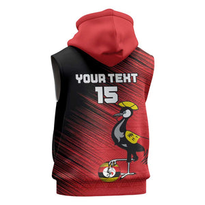 Uganda Football Custom Sleeveless Zip Hoodie African Pattern Mix Grunge Style - Red Color - African Pride
