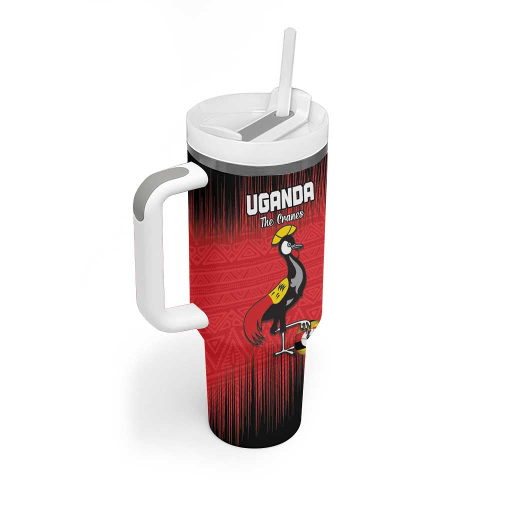 Uganda Football Custom Tumbler With Handle African Pattern Mix Grunge Style - Red Color