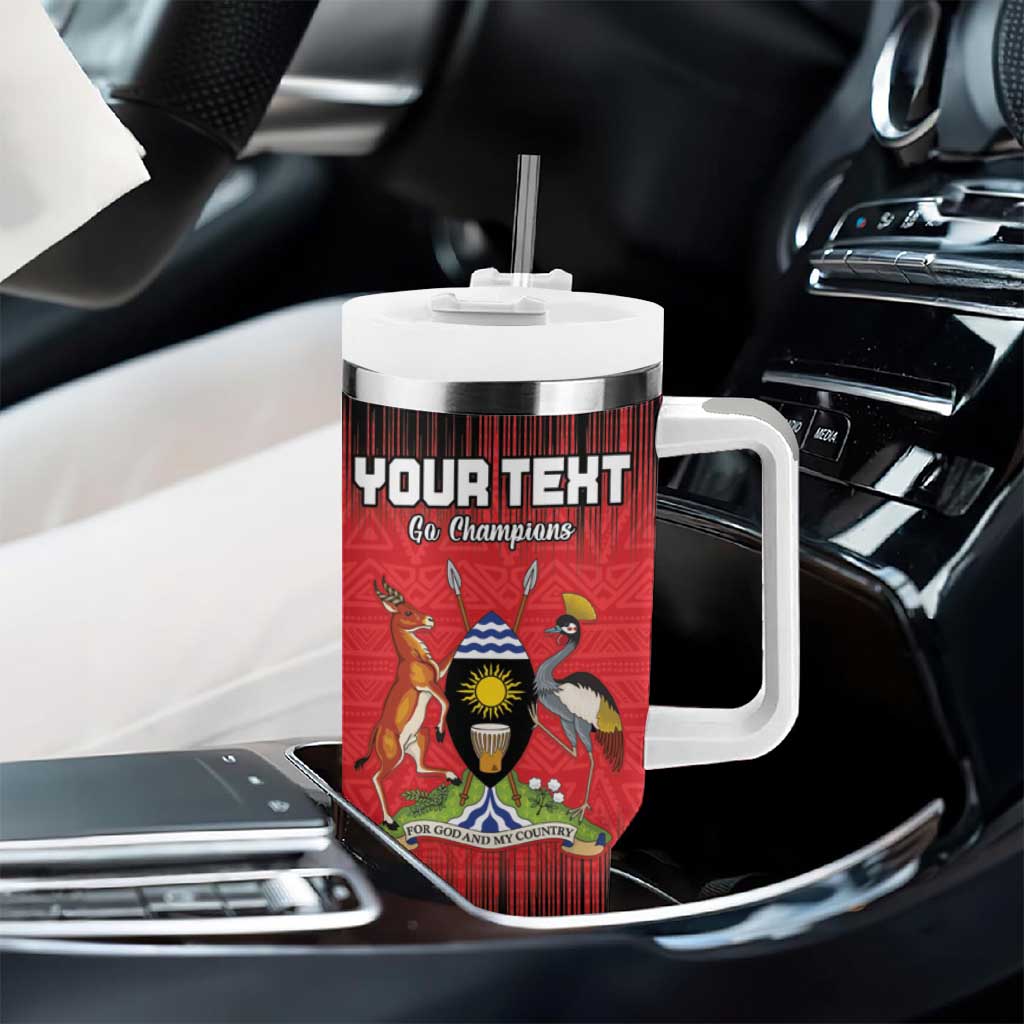 Uganda Football Custom Tumbler With Handle African Pattern Mix Grunge Style - Red Color