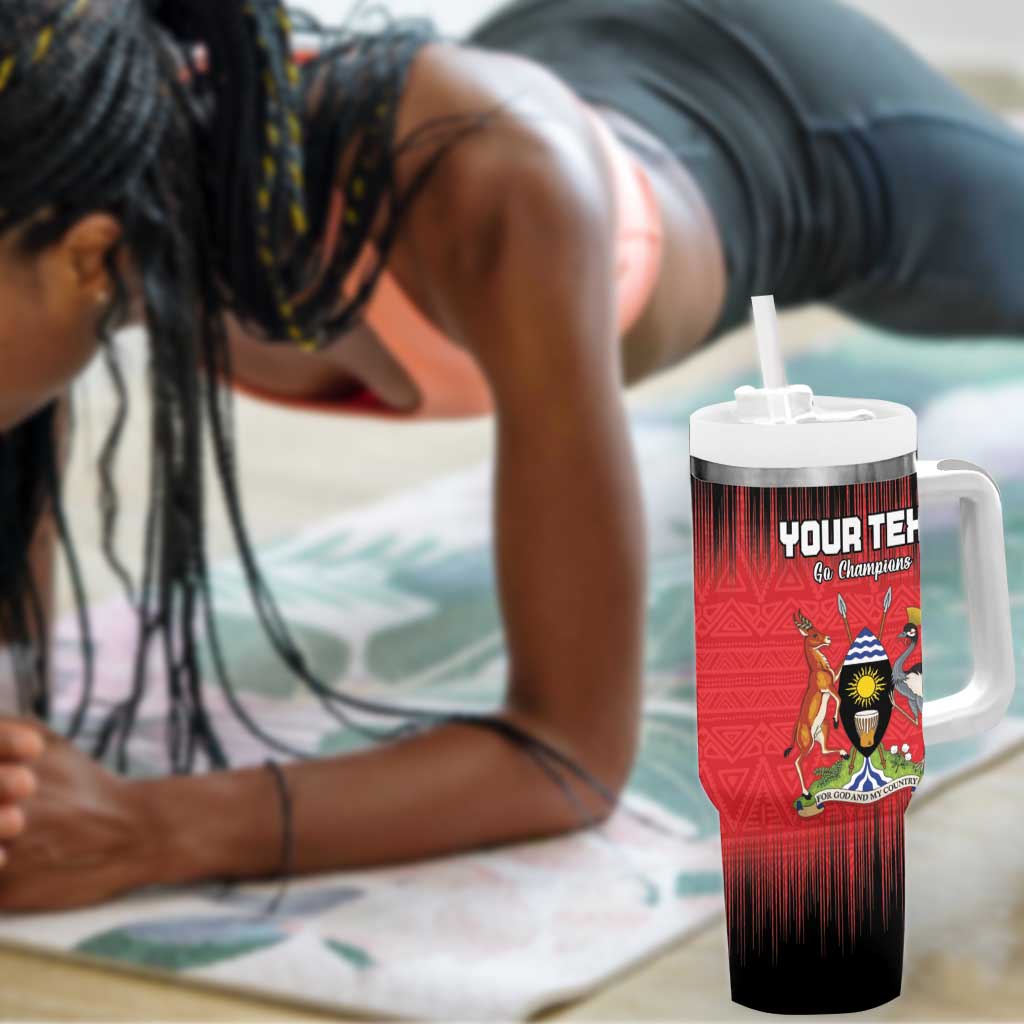 Uganda Football Custom Tumbler With Handle African Pattern Mix Grunge Style - Red Color