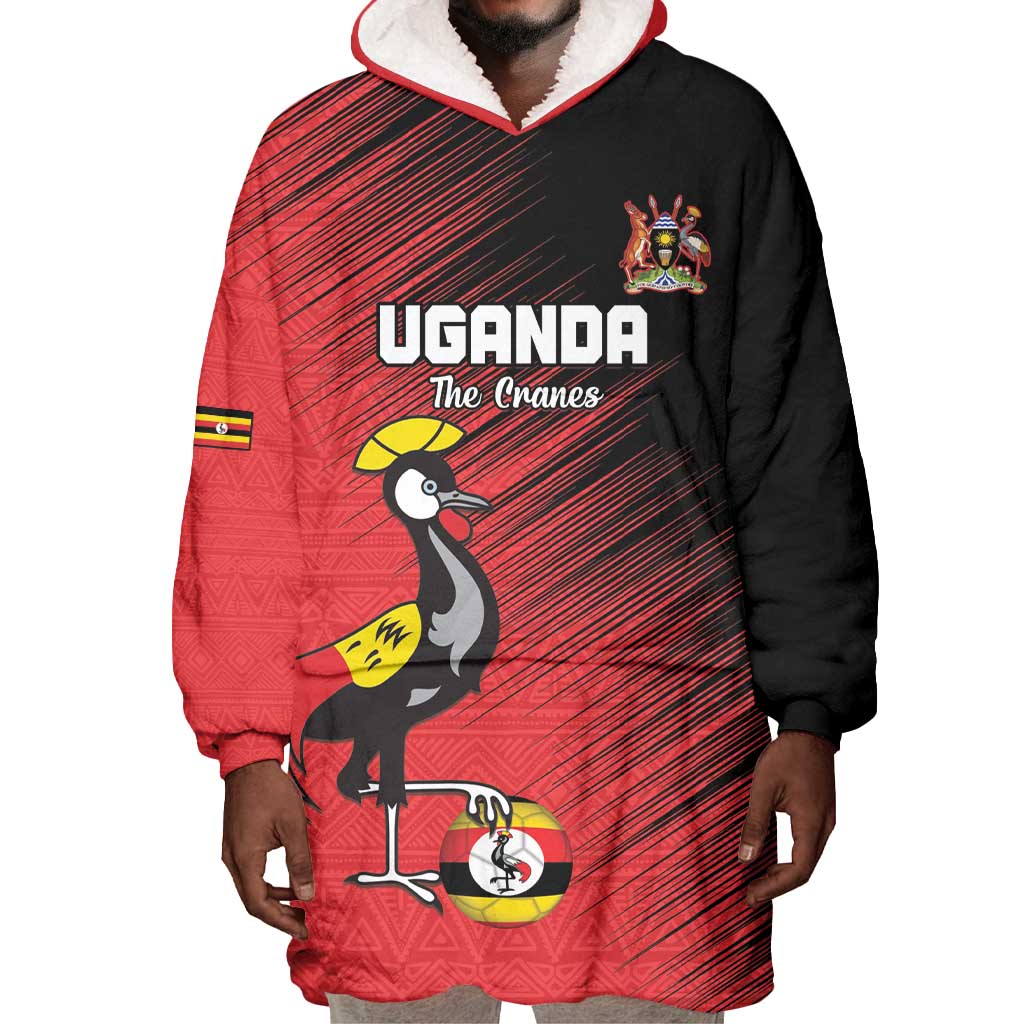 Uganda Football Custom Wearable Blanket Hoodie African Pattern Mix Grunge Style - Red Color