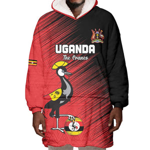 Uganda Football Custom Wearable Blanket Hoodie African Pattern Mix Grunge Style - Red Color
