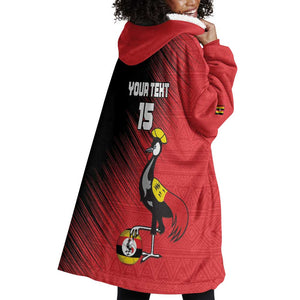 Uganda Football Custom Wearable Blanket Hoodie African Pattern Mix Grunge Style - Red Color