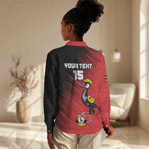Uganda Football Custom Women Casual Shirt African Pattern Mix Grunge Style - Red Color LT15