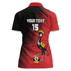 Uganda Football Custom Women Polo Shirt African Pattern Mix Grunge Style - Red Color