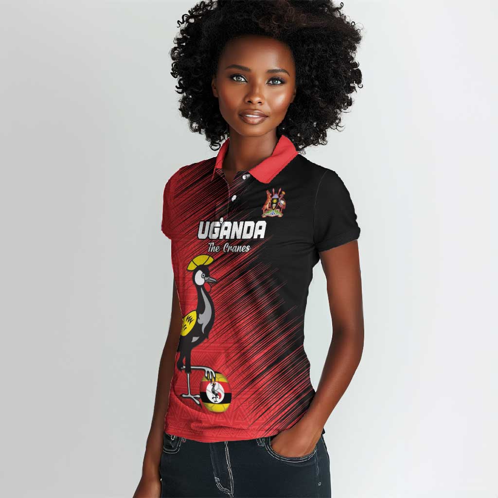 Uganda Football Custom Women Polo Shirt African Pattern Mix Grunge Style - Red Color