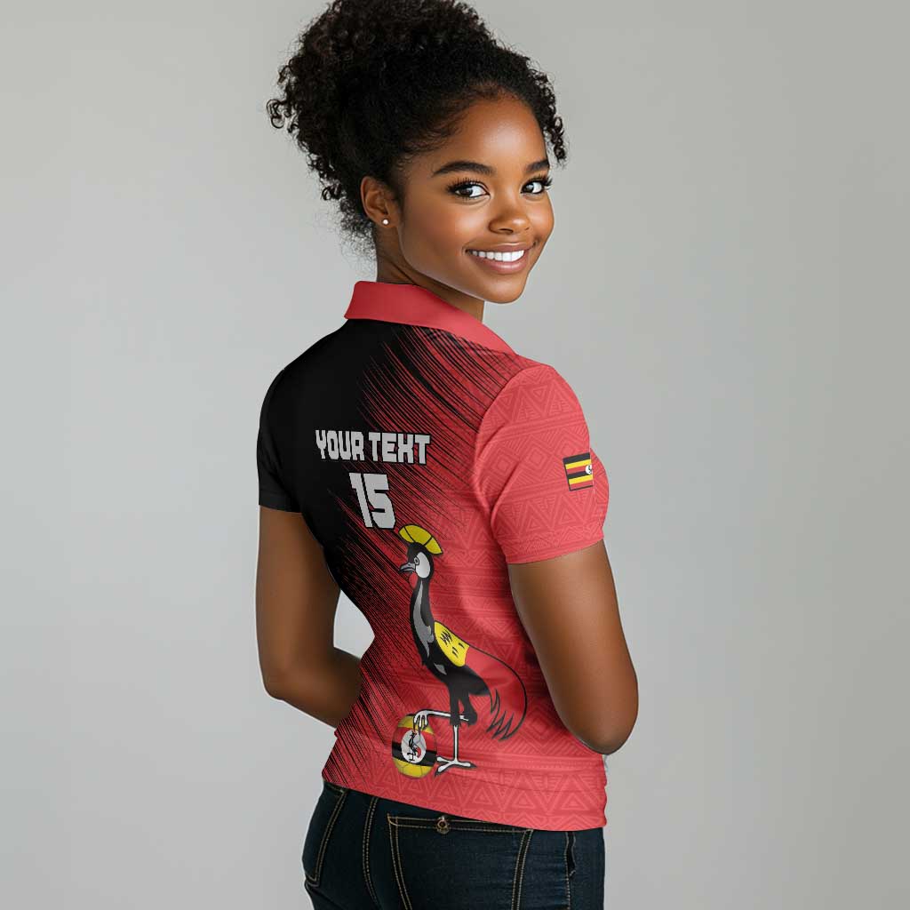 Uganda Football Custom Women Polo Shirt African Pattern Mix Grunge Style - Red Color