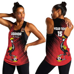 Uganda Football Custom Women Racerback Tank African Pattern Mix Grunge Style - Red Color