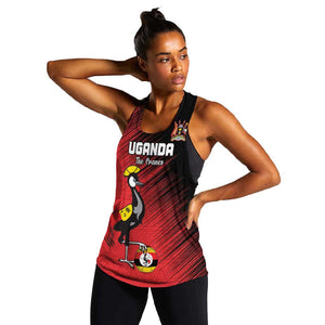 Uganda Football Custom Women Racerback Tank African Pattern Mix Grunge Style - Red Color