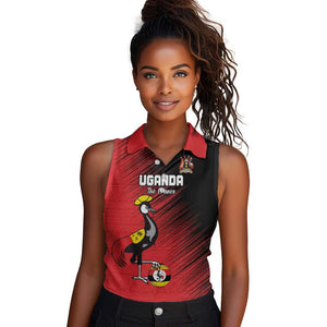 Uganda Football Custom Women Sleeveless Polo Shirt African Pattern Mix Grunge Style - Red Color