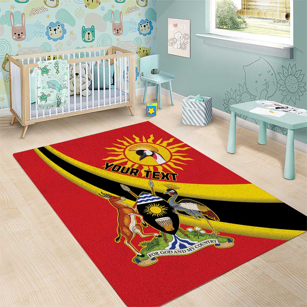 Personalised Afro Uganda Area Rug Black Crowned Crane With Coat Of Arms