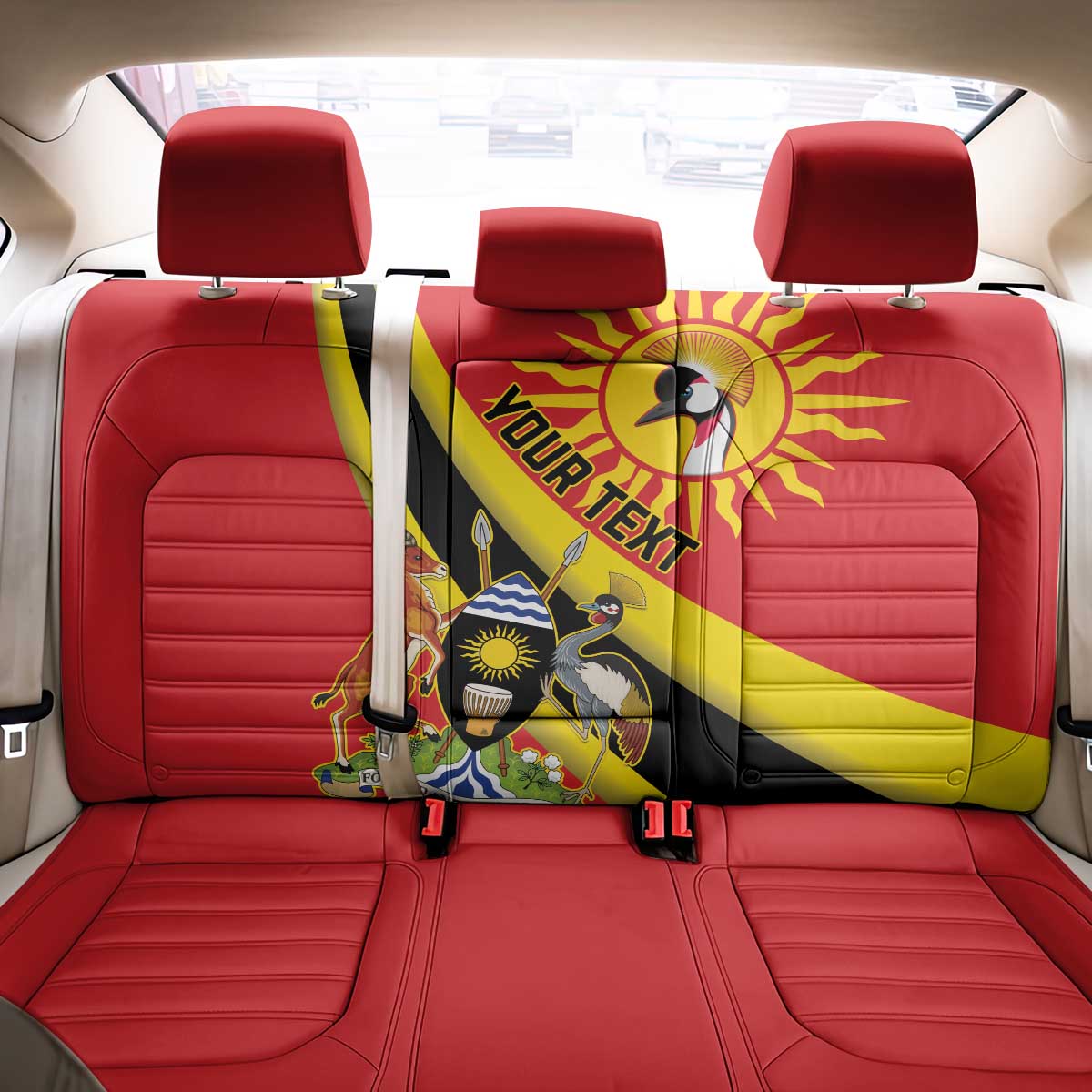 Personalised Afro Uganda Back Car Seat Cover Black Crowned Crane With Coat Of Arms
