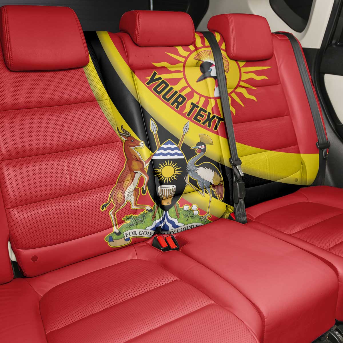 Personalised Afro Uganda Back Car Seat Cover Black Crowned Crane With Coat Of Arms