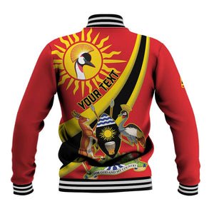 Personalised Afro Uganda Baseball Jacket Black Crowned Crane With Coat Of Arms
