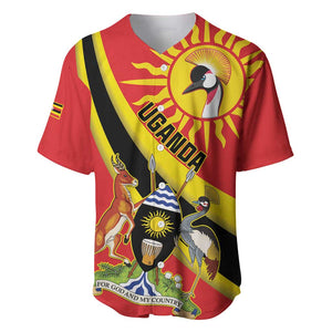 Personalised Afro Uganda Baseball Jersey Black Crowned Crane With Coat Of Arms