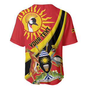 Personalised Afro Uganda Baseball Jersey Black Crowned Crane With Coat Of Arms
