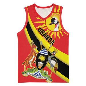 Personalised Afro Uganda Basketball Jersey Black Crowned Crane With Coat Of Arms - African Pride