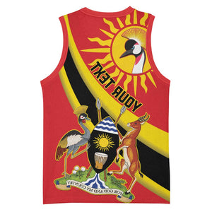 Personalised Afro Uganda Basketball Jersey Black Crowned Crane With Coat Of Arms - African Pride