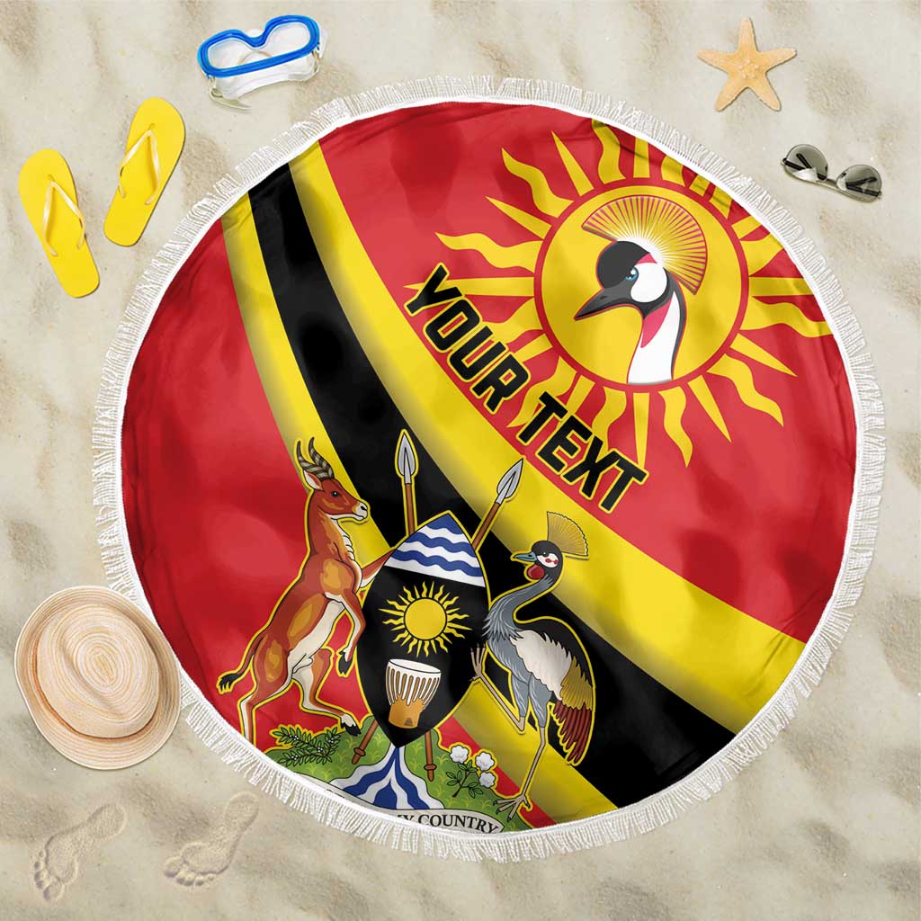 Personalised Afro Uganda Beach Blanket Black Crowned Crane With Coat Of Arms