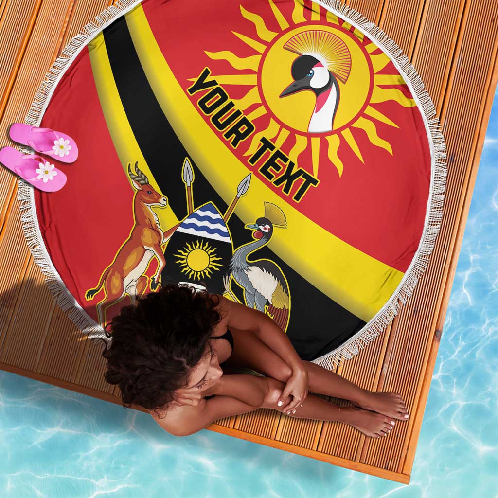 Personalised Afro Uganda Beach Blanket Black Crowned Crane With Coat Of Arms