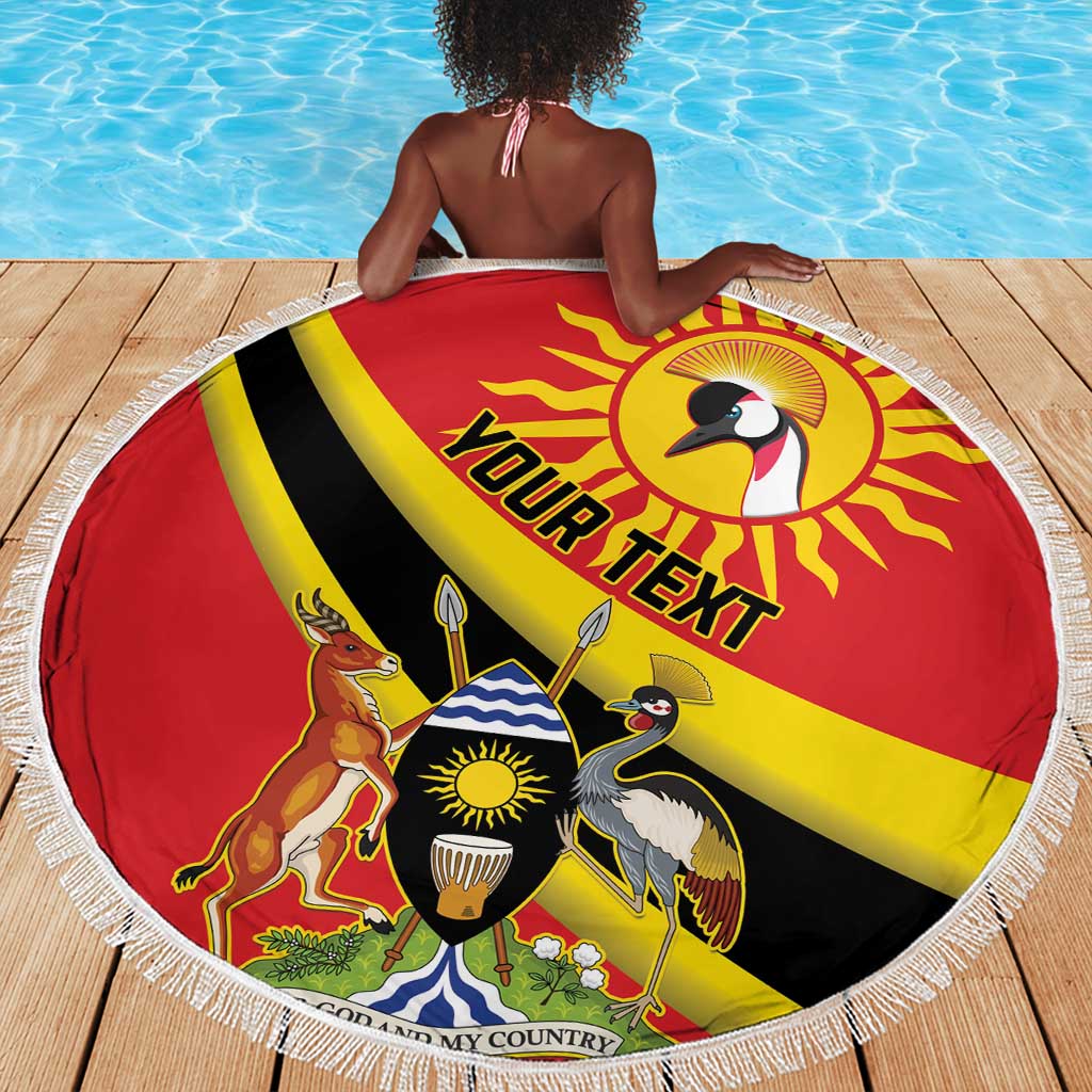Personalised Afro Uganda Beach Blanket Black Crowned Crane With Coat Of Arms