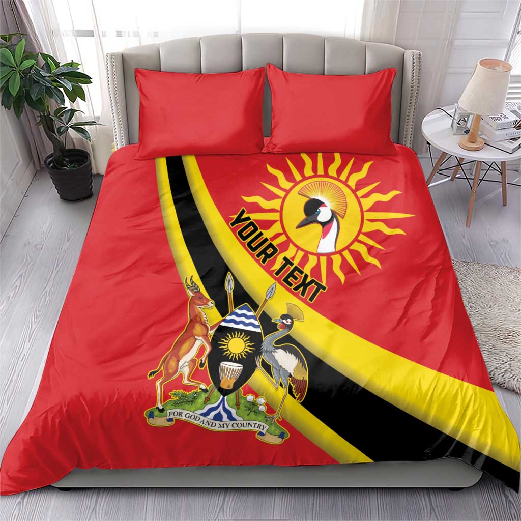 Personalised Afro Uganda Bedding Set Black Crowned Crane With Coat Of Arms